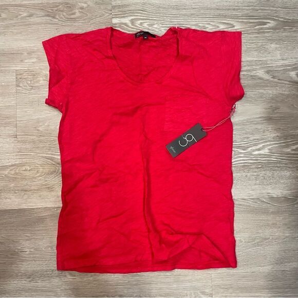 Gibson Basic Red V-Neck Cotton T-Shirt Shoulder Pocket - Picture 2 of 9
